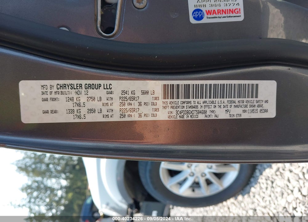2013 DODGE JOURNEY SXT VIN: 3C4PDDBGXDT584680