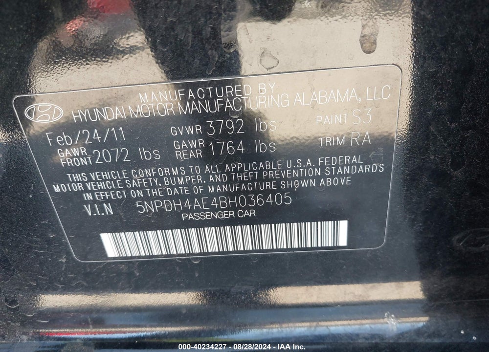 2011 HYUNDAI ELANTRA GLS VIN: 5NPDH4AE4BH036405