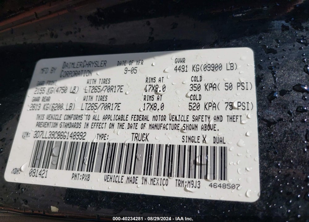 2006 DODGE RAM 3500 SLT VIN: 3D7LL39C86G148992