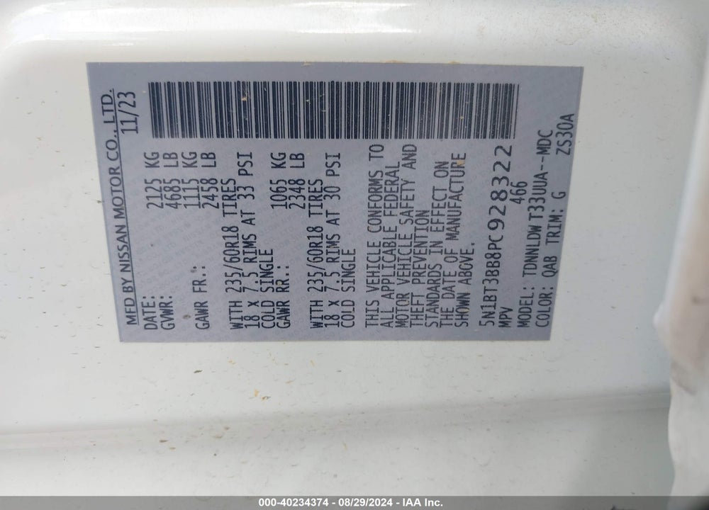 2023 NISSAN ROGUE SV INTELLIGENT AWD VIN: 5N1BT3BB8PC928322