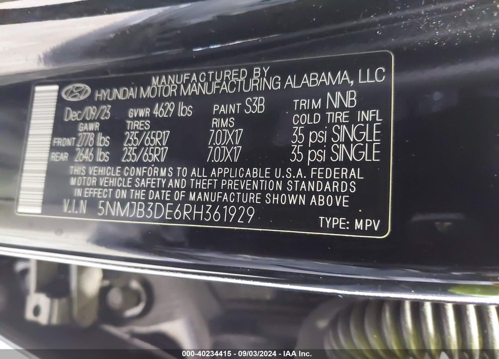 2024 HYUNDAI TUCSON SEL VIN: 5NMJB3DE6RH361929