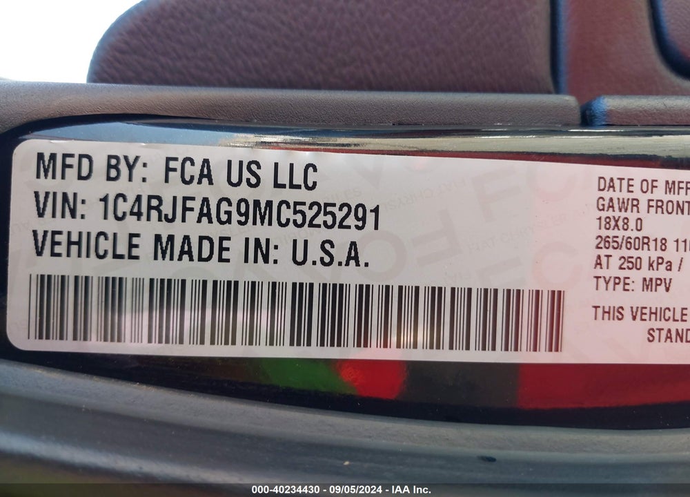 2021 JEEP GRAND CHEROKEE LAREDO E 4X4 VIN: 1C4RJFAG9MC525291