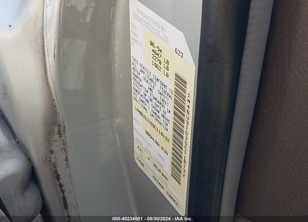 1995 NISSAN ALTIMA XE/GXE/SE/GLE VIN: 1N4BU31D3SC118132