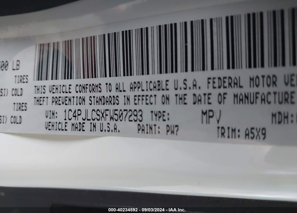 2015 CHEROKEE JEEP  LATITUDE VIN: 1C4PJLCSXFW507293