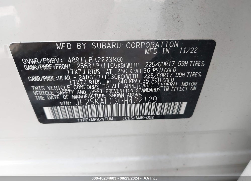 2023 SUBARU FORESTER PREMIUM VIN: JF2SKAEC9PH422129
