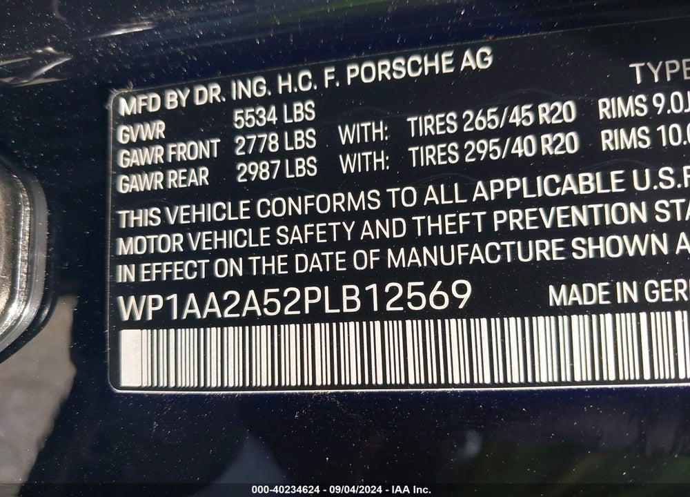 2023 PORSCHE MACAN T VIN: WP1AA2A52PLB12569