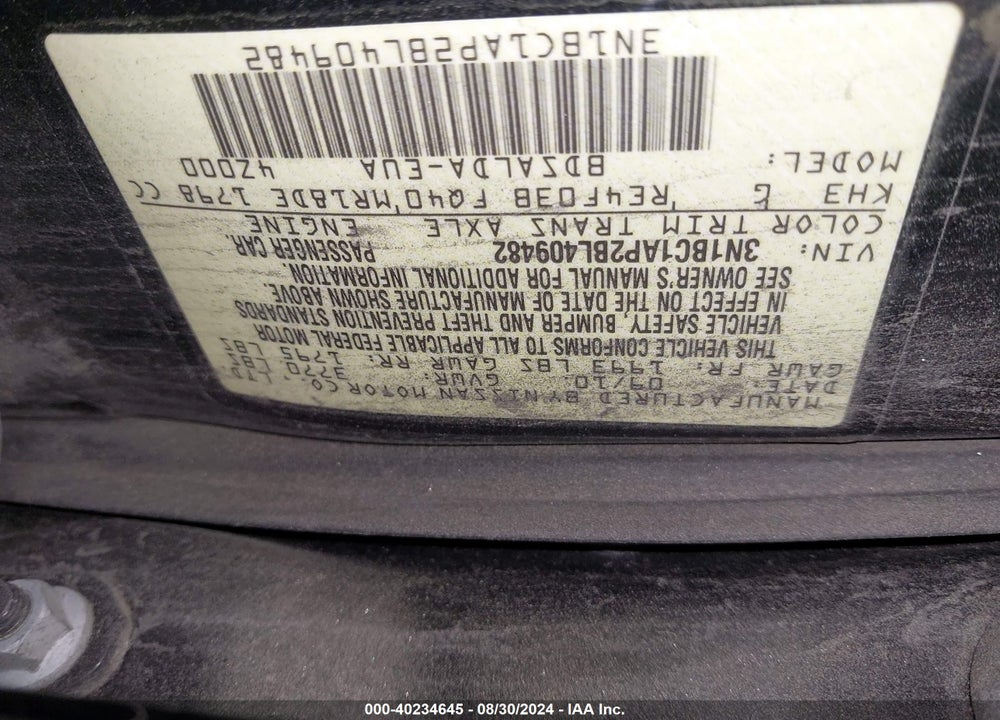 2011 NISSAN VERSA 1.8S VIN: 3N1BC1AP2BL409482