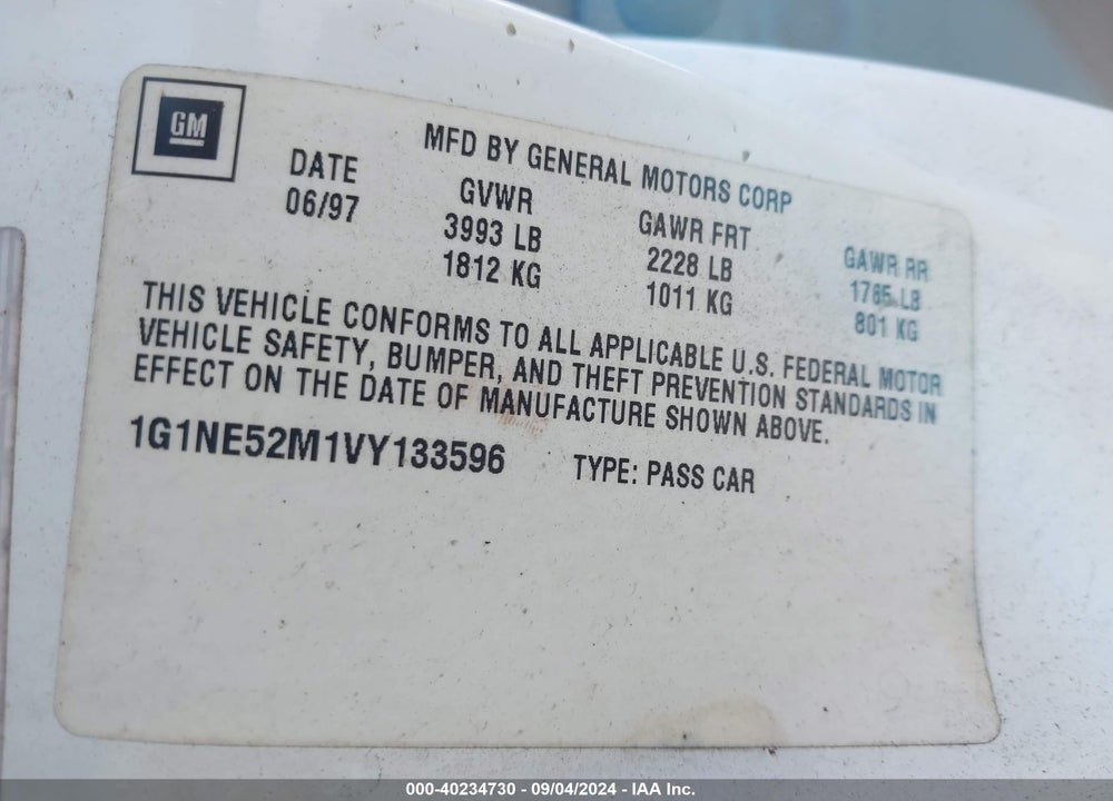 1997 CHEVROLET MALIBU LS VIN: 1G1NE52M1VY133596