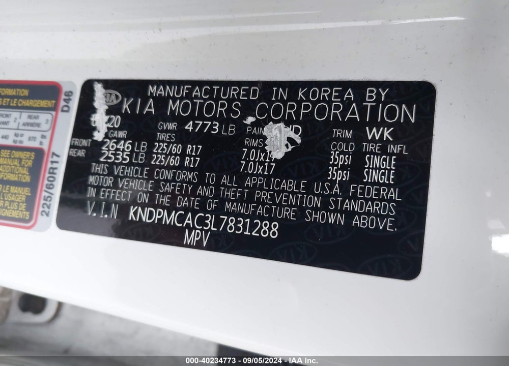 2020 KIA SPORTAGE LX VIN: KNDPMCAC3L7831288