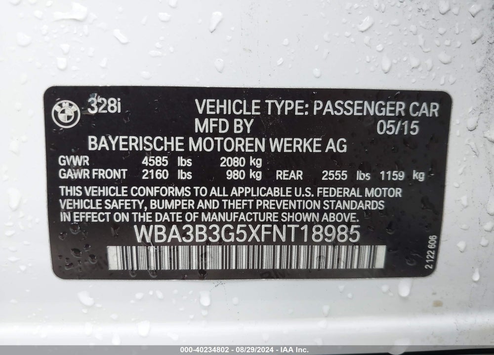 2015 BMW 328I XDRIVE VIN: WBA3B3G5XFNT18985