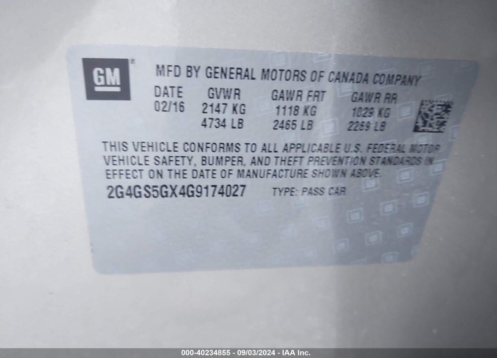 2016 BUICK REGAL TURBO PREMIUM II VIN: 2G4GS5GX4G9174027