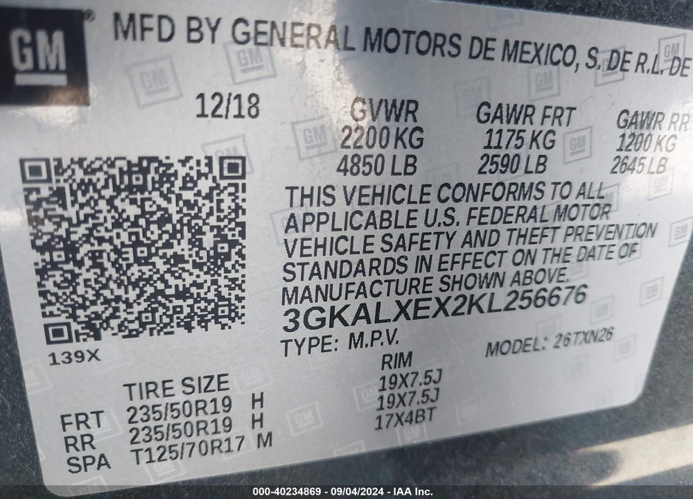 2019 GMC TERRAIN DENALI VIN: 3GKALXEX2KL256676
