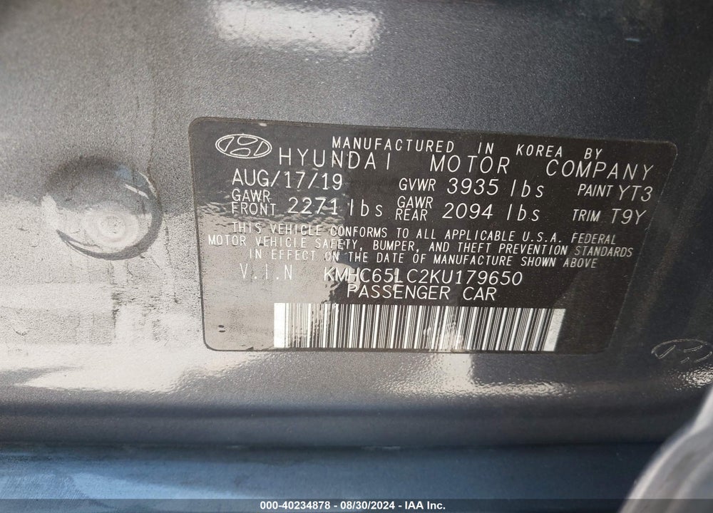 2019 HYUNDAI IONIQ HYBRID BLUE VIN: KMHC65LC2KU179650
