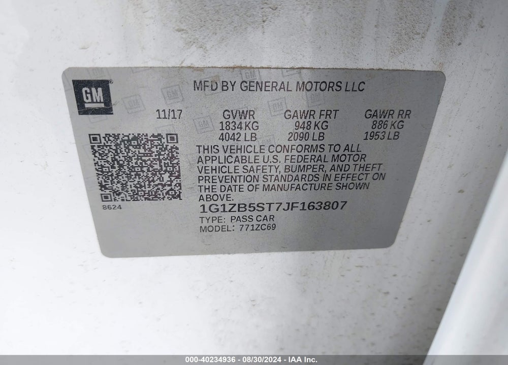 2018 CHEVROLET MALIBU 1LS VIN: 1G1ZB5ST7JF163807