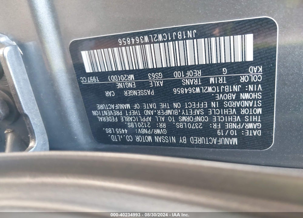 2020 NISSAN ROGUE SPORT S AWD XTRONIC CVT VIN: JN1BJ1CW2LW364856