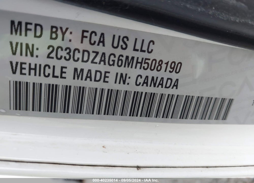 2021 DODGE CHALLENGER SXT VIN: 2C3CDZAG6MH508190