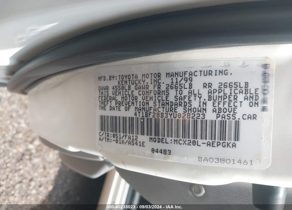 2000 TOYOTA AVALON VIN: 4T1BF28B3YU028223