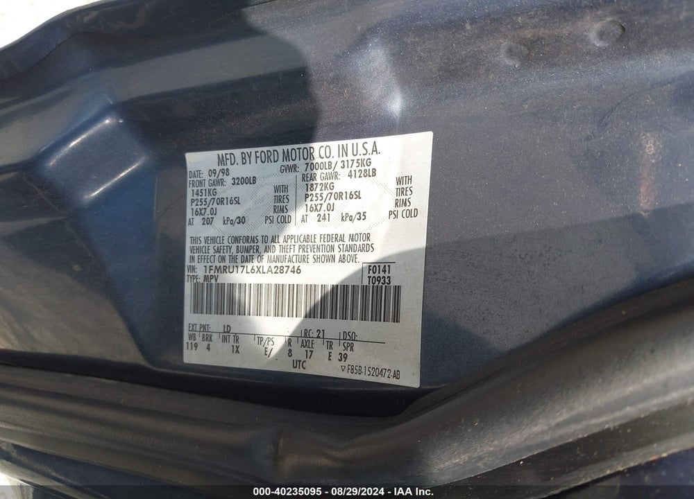 1999 FORD EXPEDITION EDDIE BAUER/XLT VIN: 1FMRU17L6XLA28746