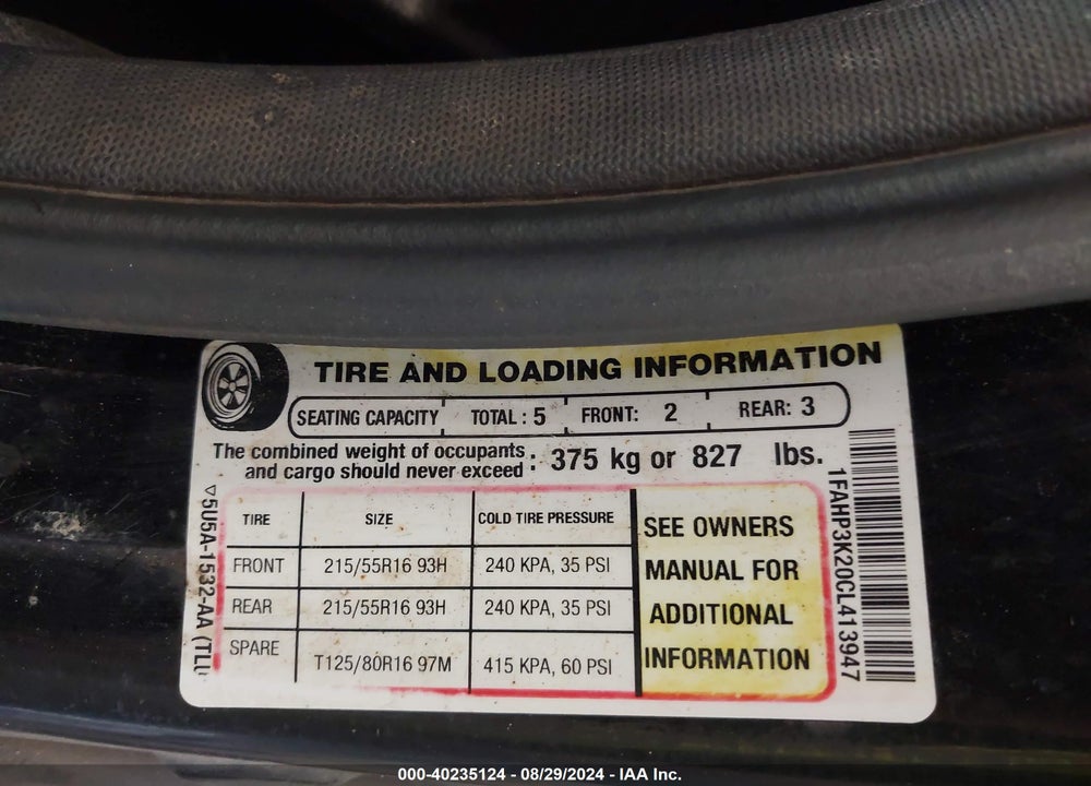 2012 FORD FOCUS SE VIN: 1FAHP3K20CL413947