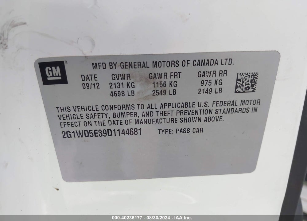 2013 CHEVROLET IMPALA POLICE VIN: 2G1WD5E39D1144681