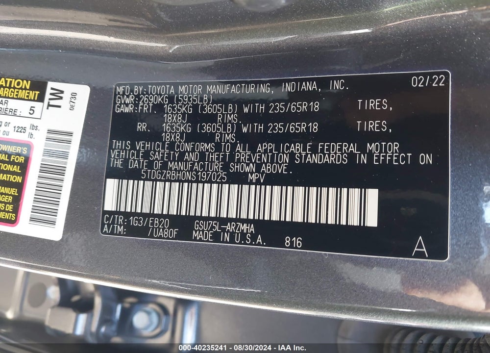 2022 TOYOTA HIGHLANDER XLE VIN: 5TDGZRBH0NS197025