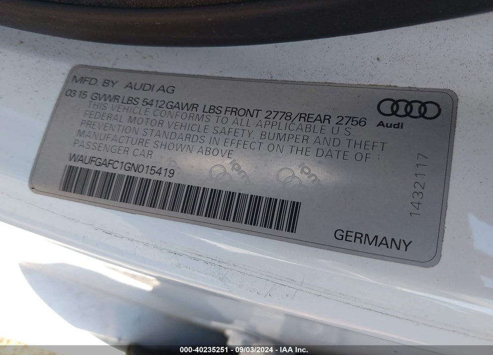 2016 AUDI A6 3.0T PREMIUM PLUS VIN: WAUFGAFC1GN015419