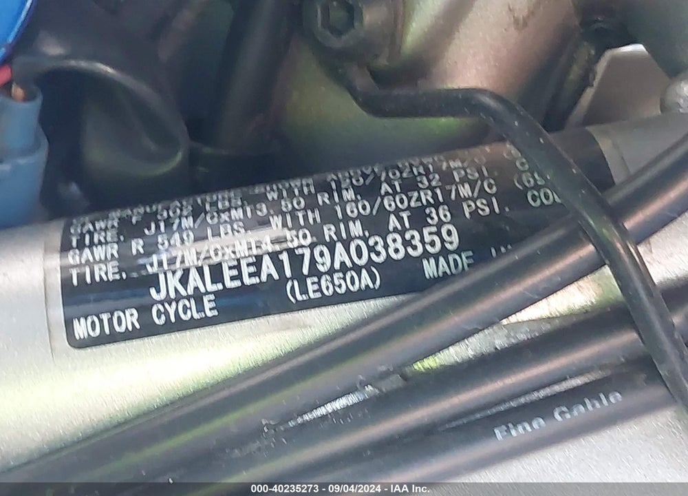 2009 KAWASAKI LE650 A VIN: JKALEEA179A038359