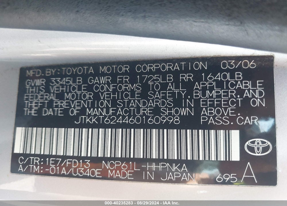 2006 SCION XA VIN: JTKKT624460160998