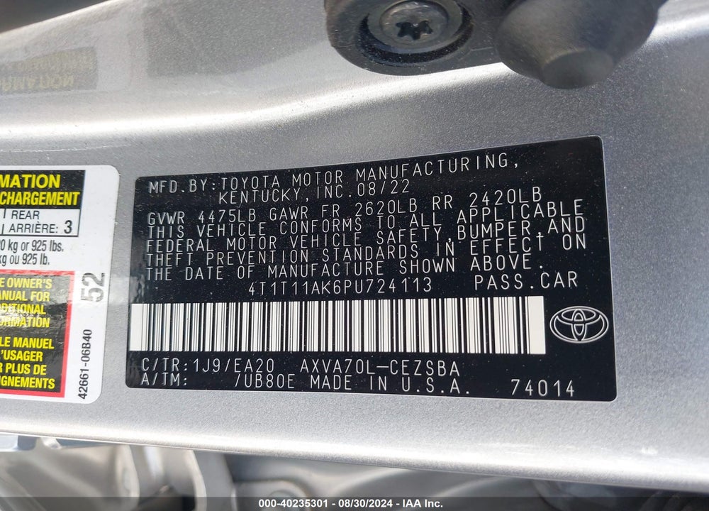 2023 TOYOTA CAMRY SE VIN: 4T1T11AK6PU724113