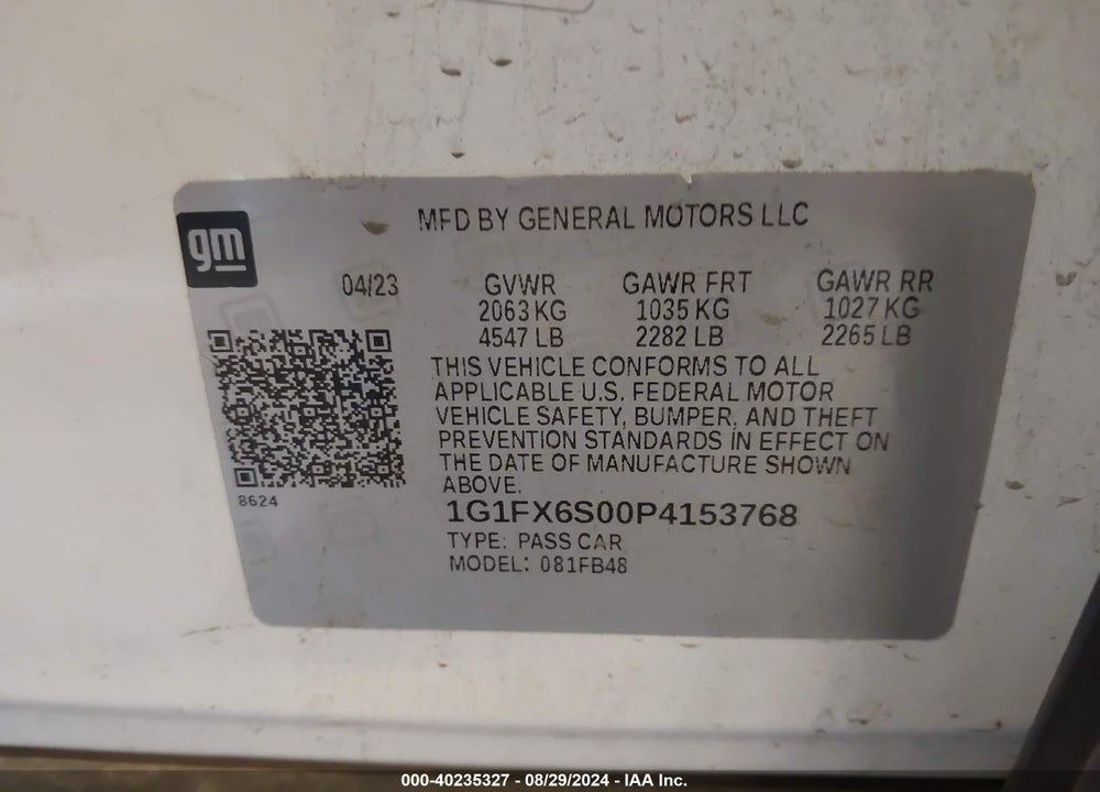 2023 CHEVROLET BOLT EV FWD 2LT VIN: 1G1FX6S00P4153768