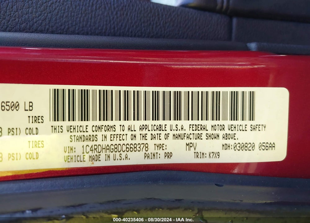 2013 DODGE DURANGO SXT VIN: 1C4RDHAG8DC668378