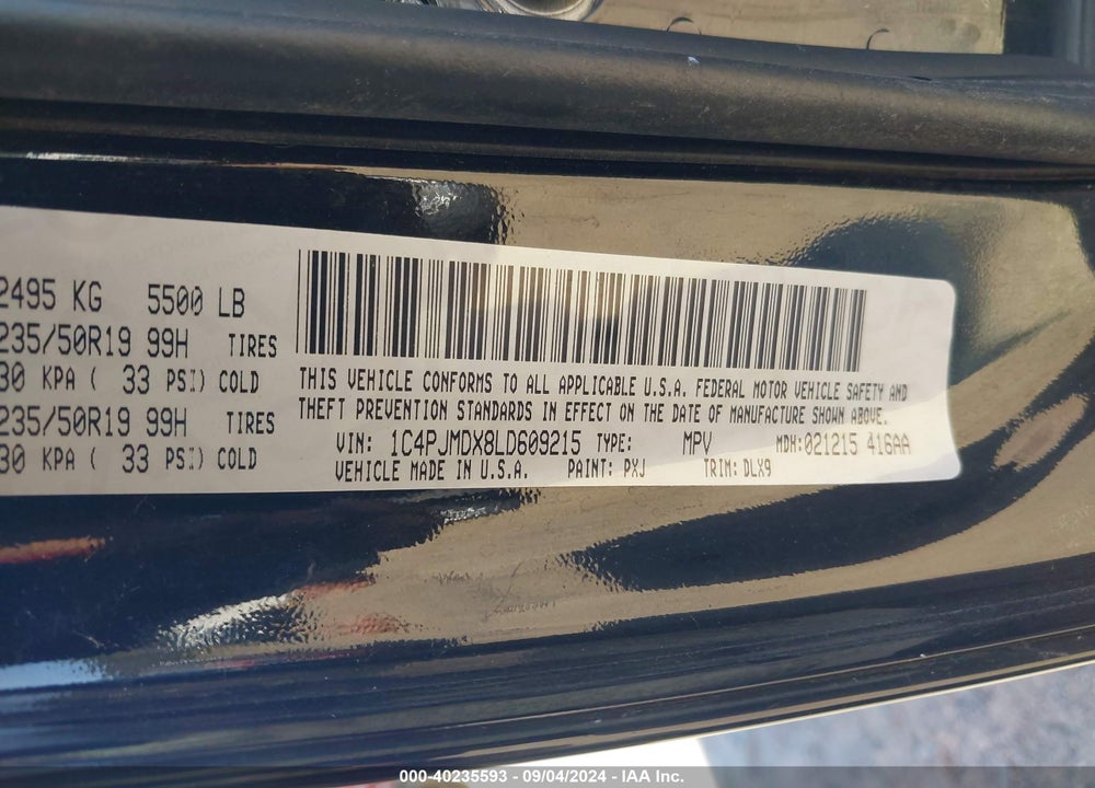 2020 JEEP CHEROKEE HIGH ALTITUDE 4X4 VIN: 1C4PJMDX8LD609215