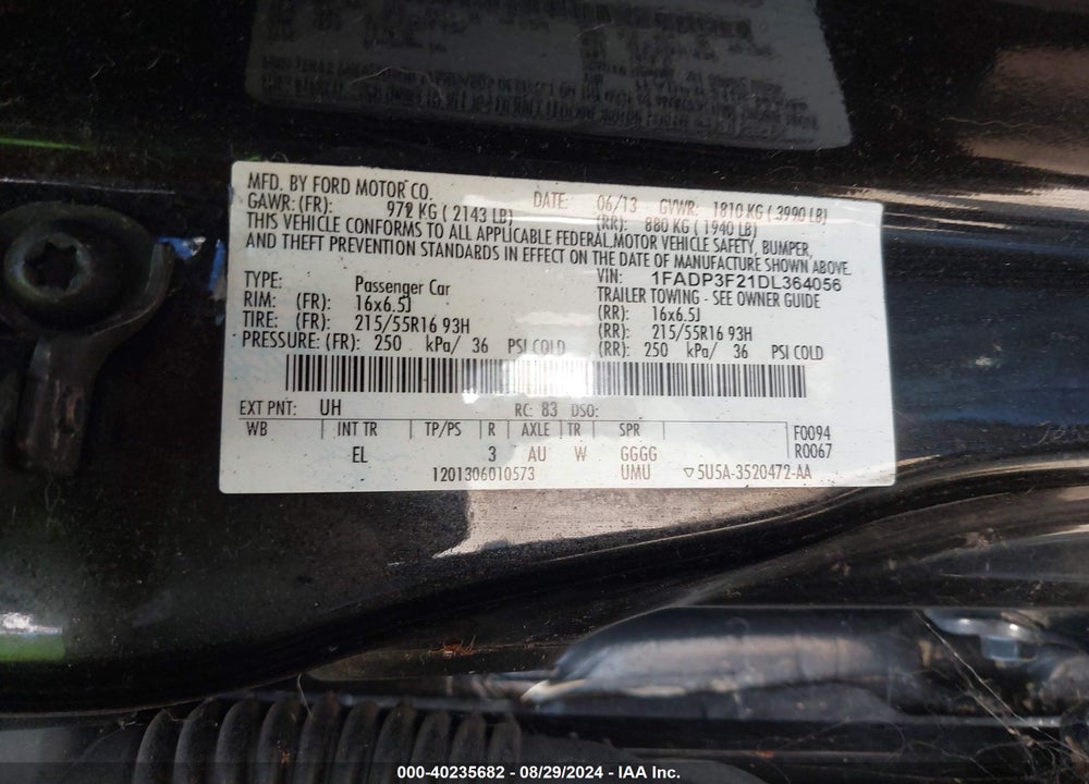 2013 FORD FOCUS SE VIN: 1FADP3F21DL364056