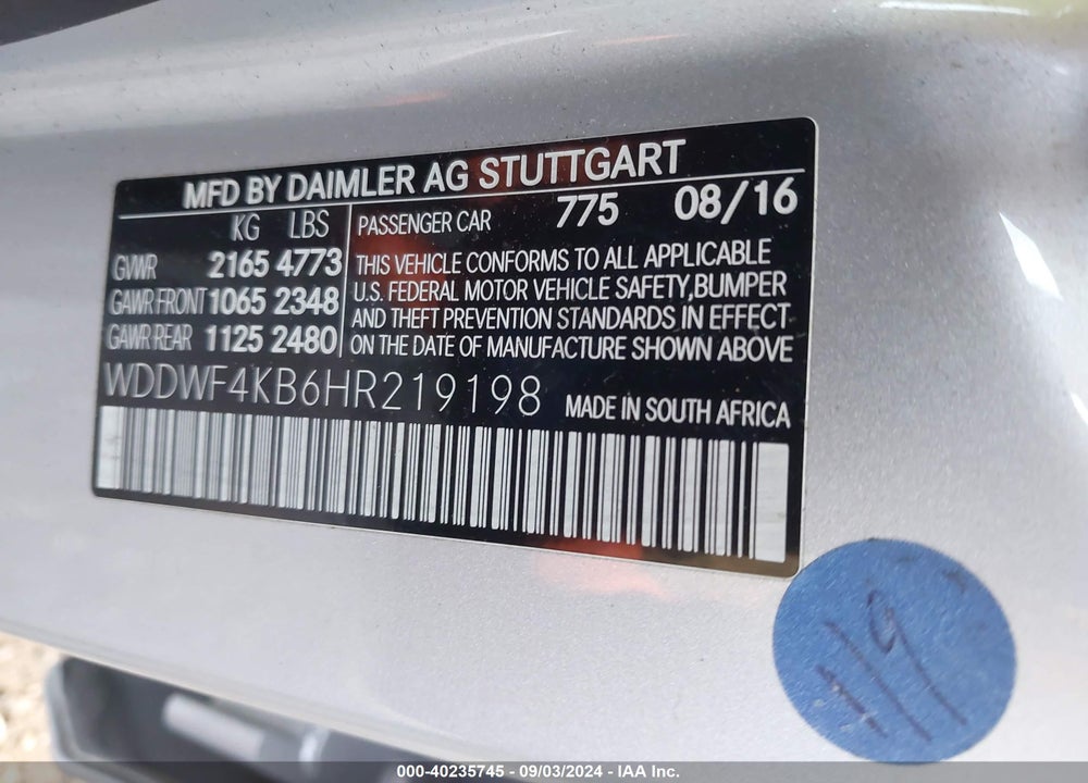 2017 MERCEDES-BENZ C 300 4MATIC/LUXURY 4MATIC/SPORT 4MATIC VIN: WDDWF4KB6HR219198