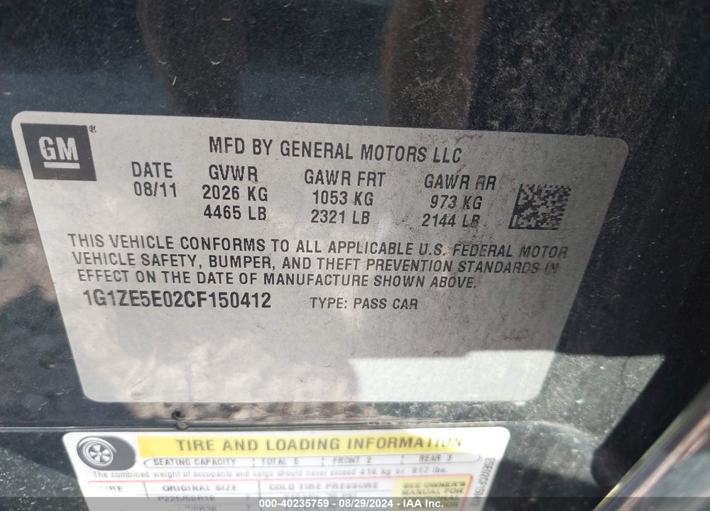 2012 CHEVROLET MALIBU 1LZ VIN: 1G1ZE5E02CF150412