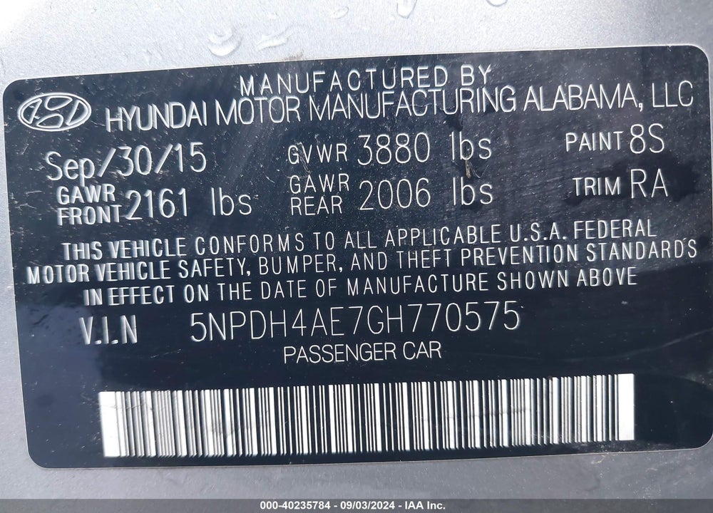2016 HYUNDAI ELANTRA SE VIN: 5NPDH4AE7GH770575