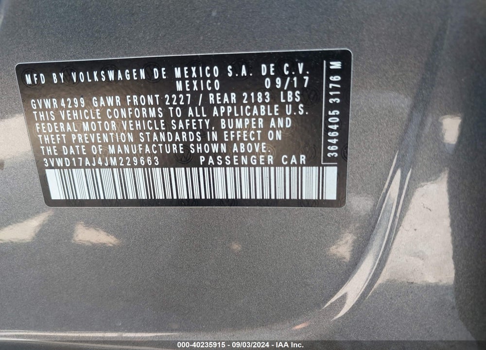 2018 VOLKSWAGEN JETTA 1.8T SE SPORT VIN: 3VWD17AJ4JM229663