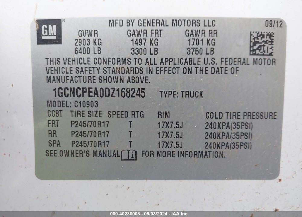 2013 CHEVROLET SILVERADO 1500 WORK TRUCK VIN: 1GCNCPEA0DZ168245
