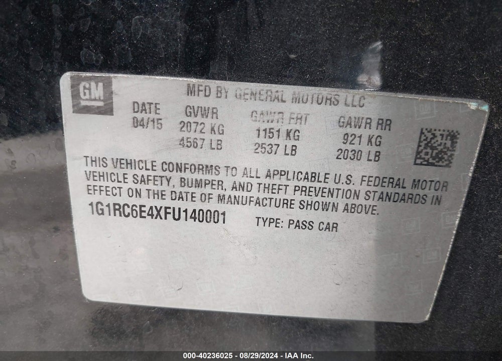 2015 CHEVROLET VOLT VIN: 1G1RC6E4XFU140001