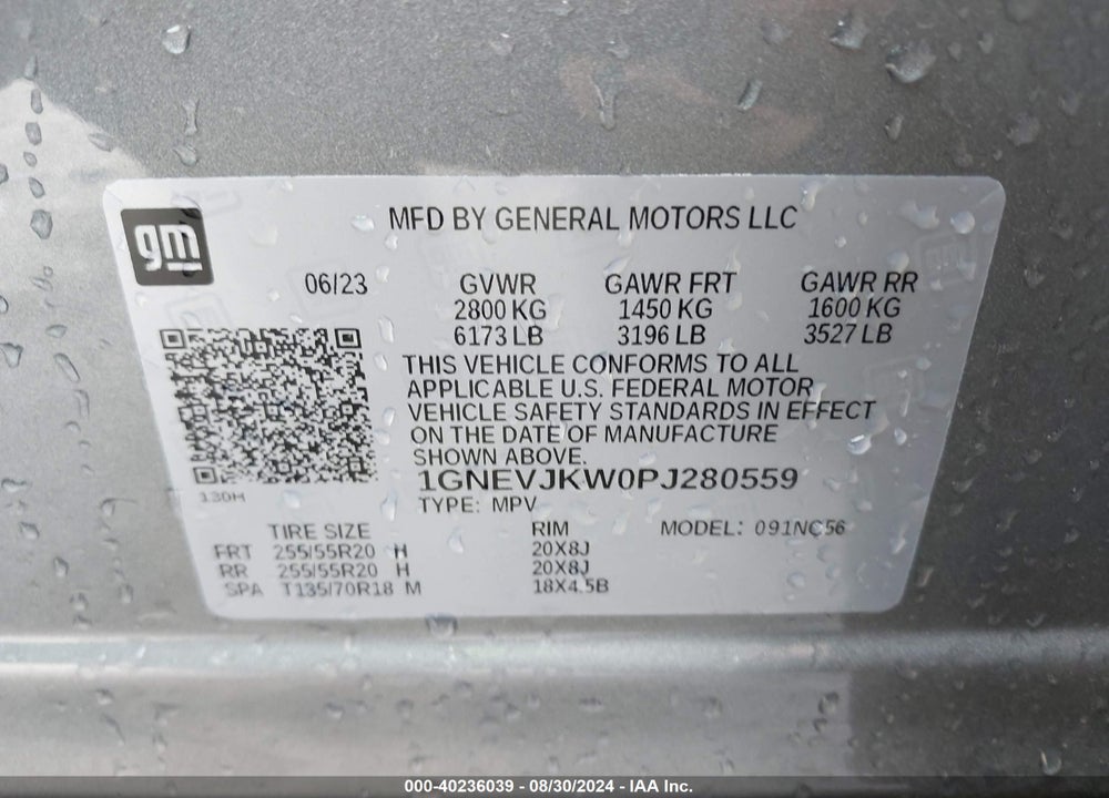 2023 CHEVROLET TRAVERSE AWD RS VIN: 1GNEVJKW0PJ280559