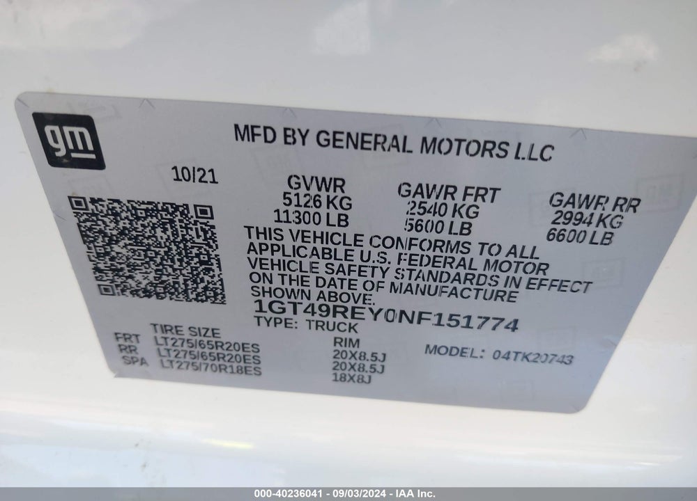 2022 GMC SIERRA 2500HD 4WD  STANDARD BED DENALI VIN: 1GT49REY0NF151774