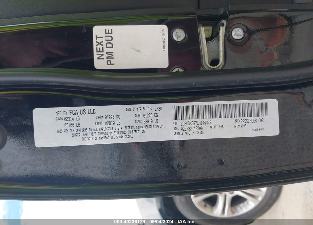 2020 DODGE CHARGER SXT RWD VIN: 2C3CDXBG7LH144377