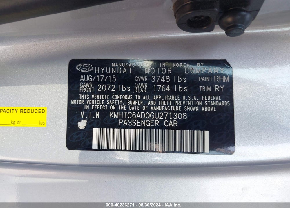 2016 HYUNDAI VELOSTER VIN: KMHTC6AD0GU271308