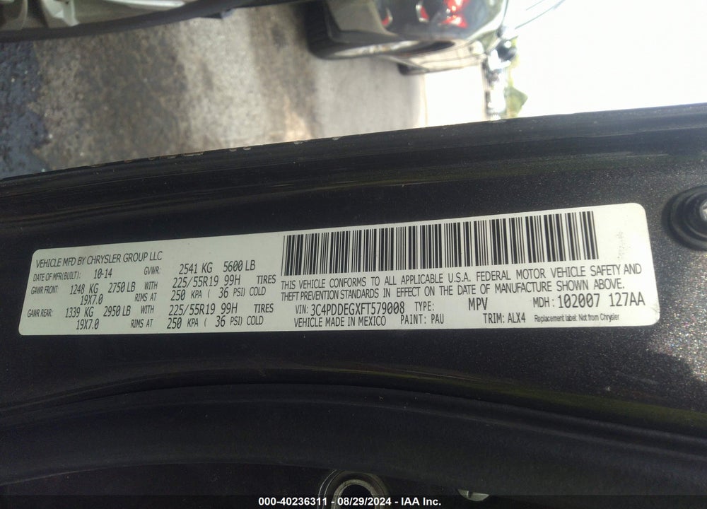 2015 DODGE JOURNEY R/T VIN: 3C4PDDEGXFT579008