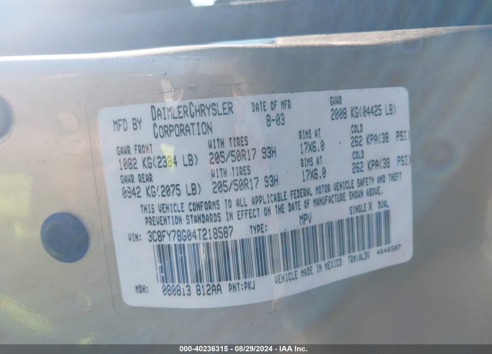 2004 CHRYSLER PT CRUISER GT VIN: 3C8FY78G04T218587