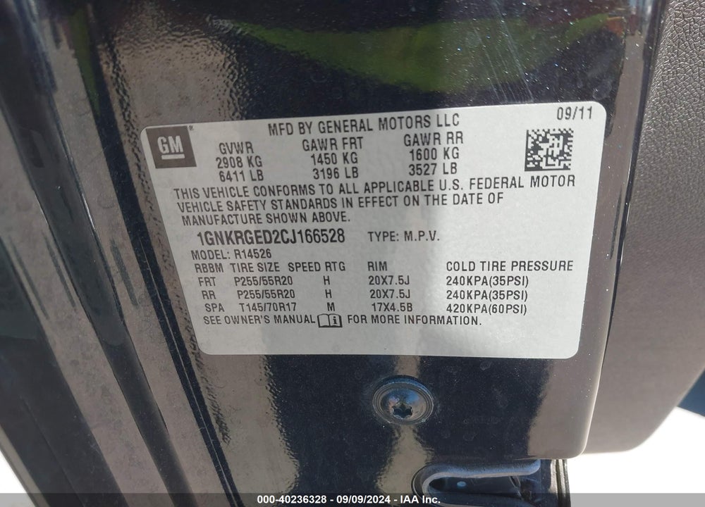 2012 CHEVROLET TRAVERSE 1LT VIN: 1GNKRGED2CJ166528