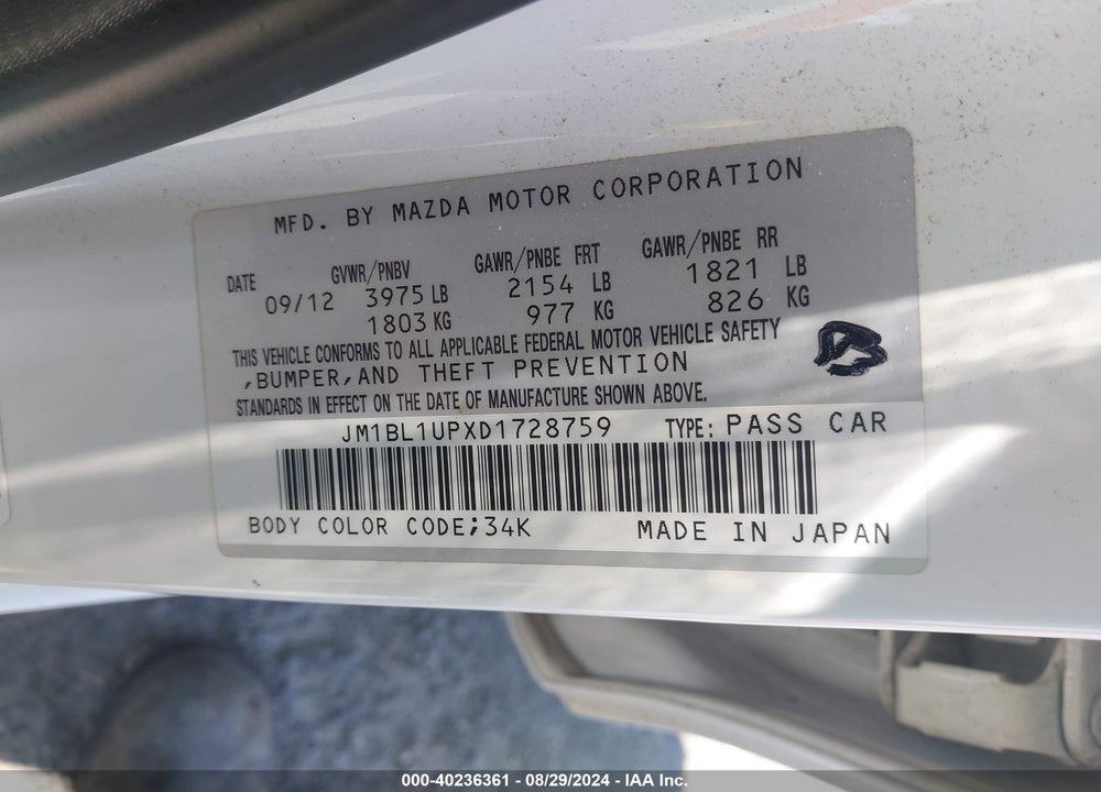 2013 MAZDA 3 I SPORT VIN: JM1BL1UPXD1728759