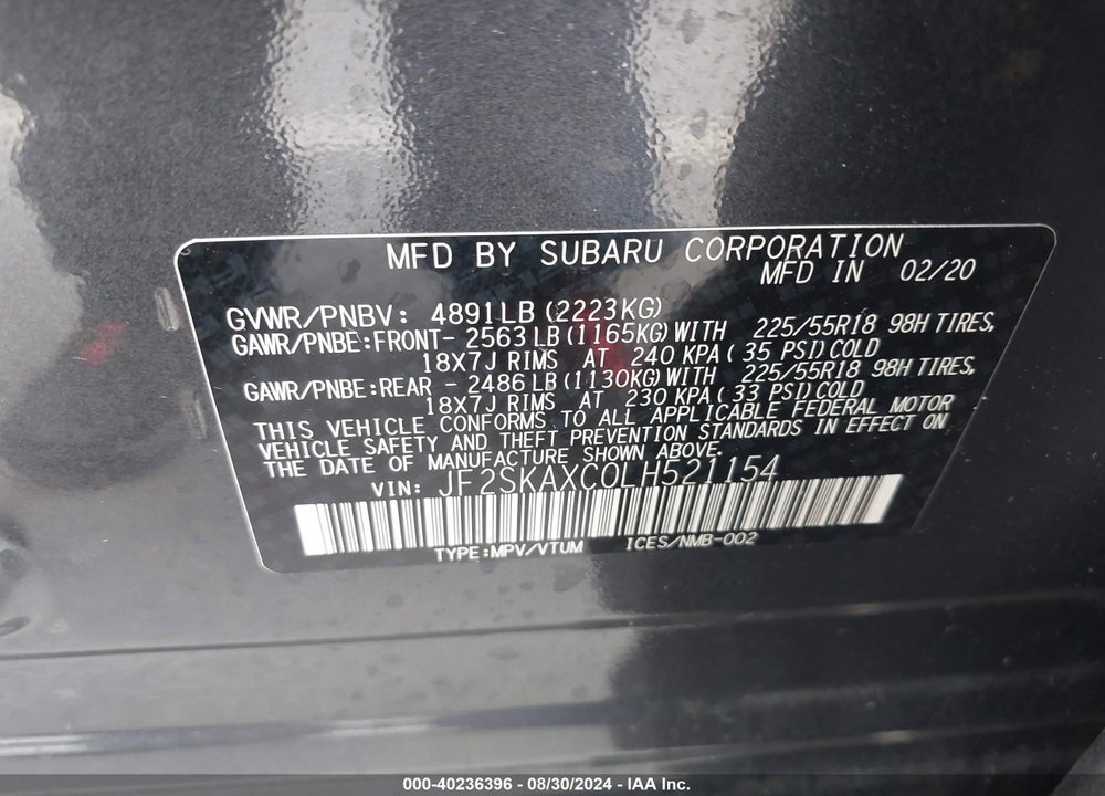 2020 SUBARU FORESTER TOURING VIN: JF2SKAXC0LH521154