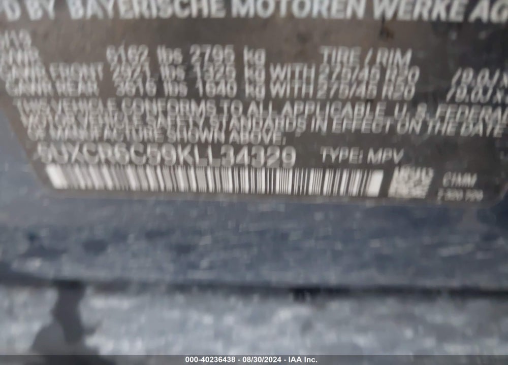 2019 BMW X5 XDRIVE40I VIN: 5UXCR6C59KLL34329