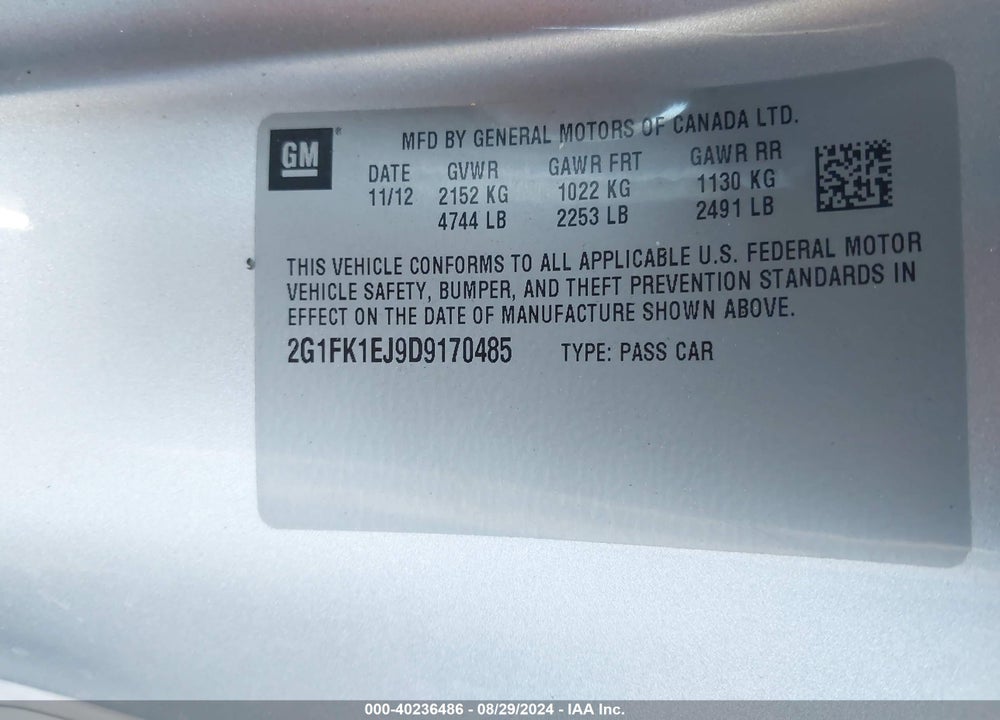 2013 CHEVROLET CAMARO 2SS VIN: 2G1FK1EJ9D9170485
